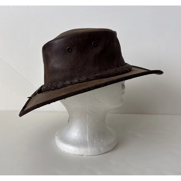 Barmah Australia Foldaway Bronco Leather Hat Brown Men S 1060 Waterproof 50+ UPF - Picture 3 of 16